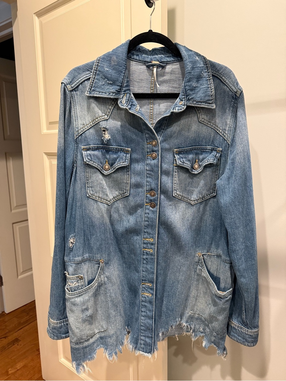Free People Oversized Distressed Denim Jacket / Shirt